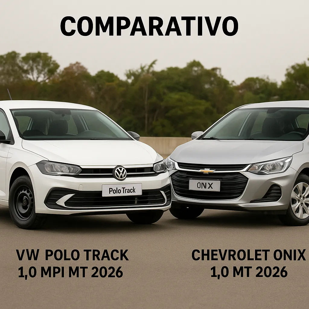 Comparativo carros VW Polo Track 1.0 MPI MT 2026 X Chevrolet Onix 1.0 MT 2026