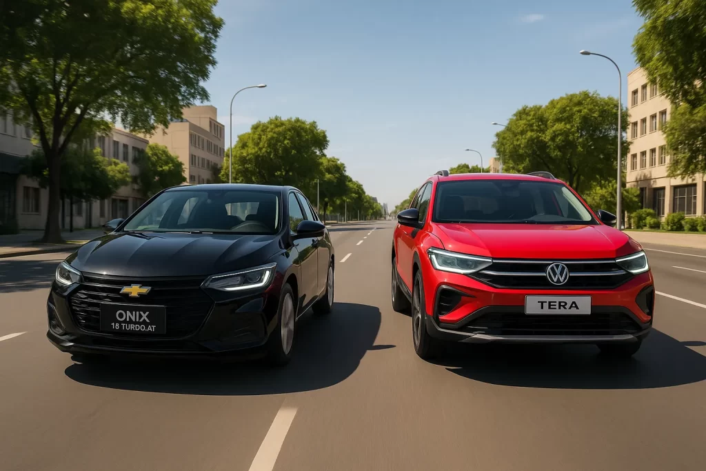 Comparativo carros VW Volkswagen Tera 1.0 TSi ano 2026 vs Chevrolet Onix 1.0 Turbo ano 2026