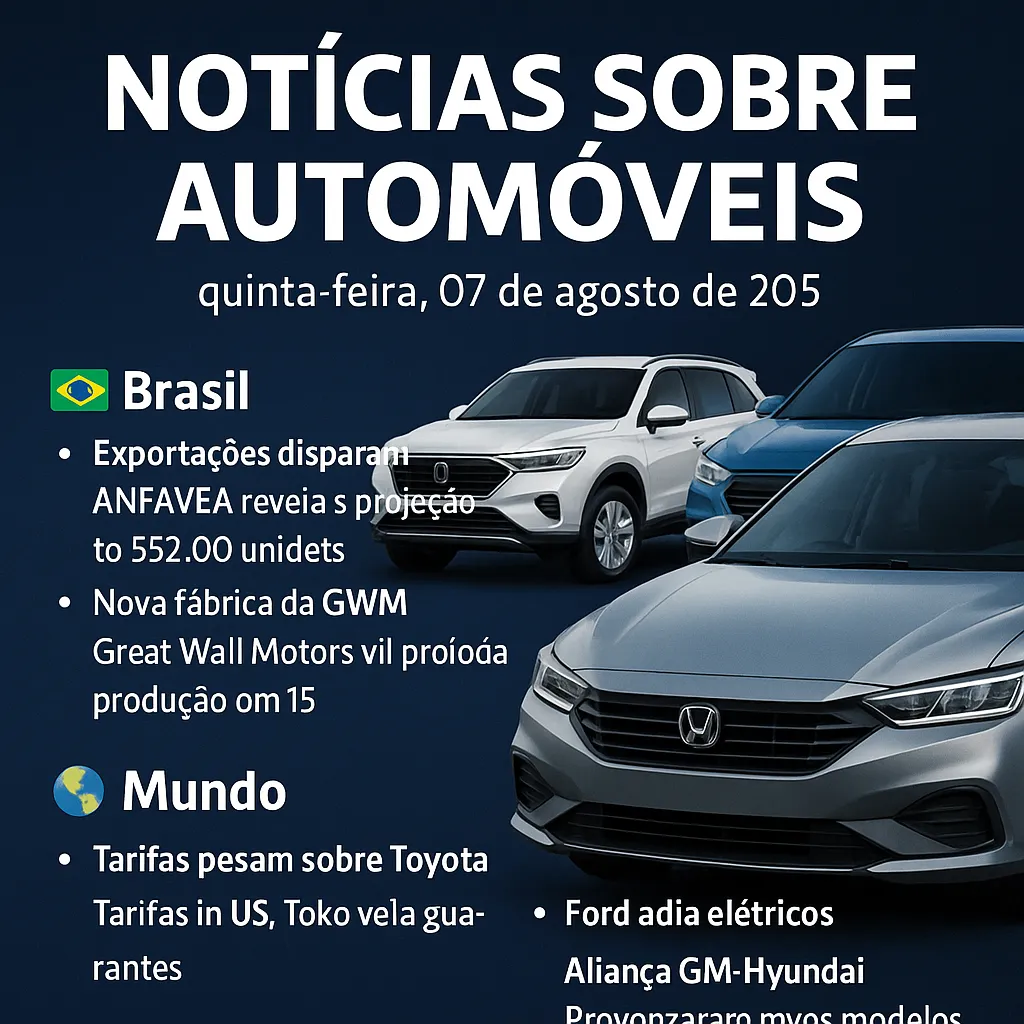 Notícias sobre automóveis de hoje, quinta-feira, 07 de agosto de 2025 Brasil acelera exportações e fábricas ganham força