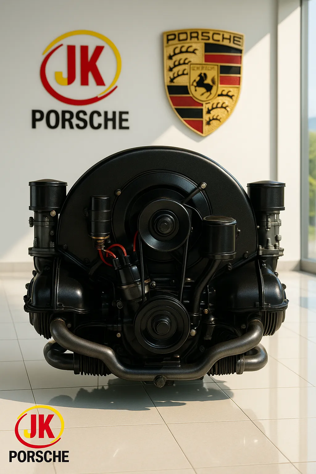 Motor Porsche 356 1500 Normal com linhas de combustível e filtros