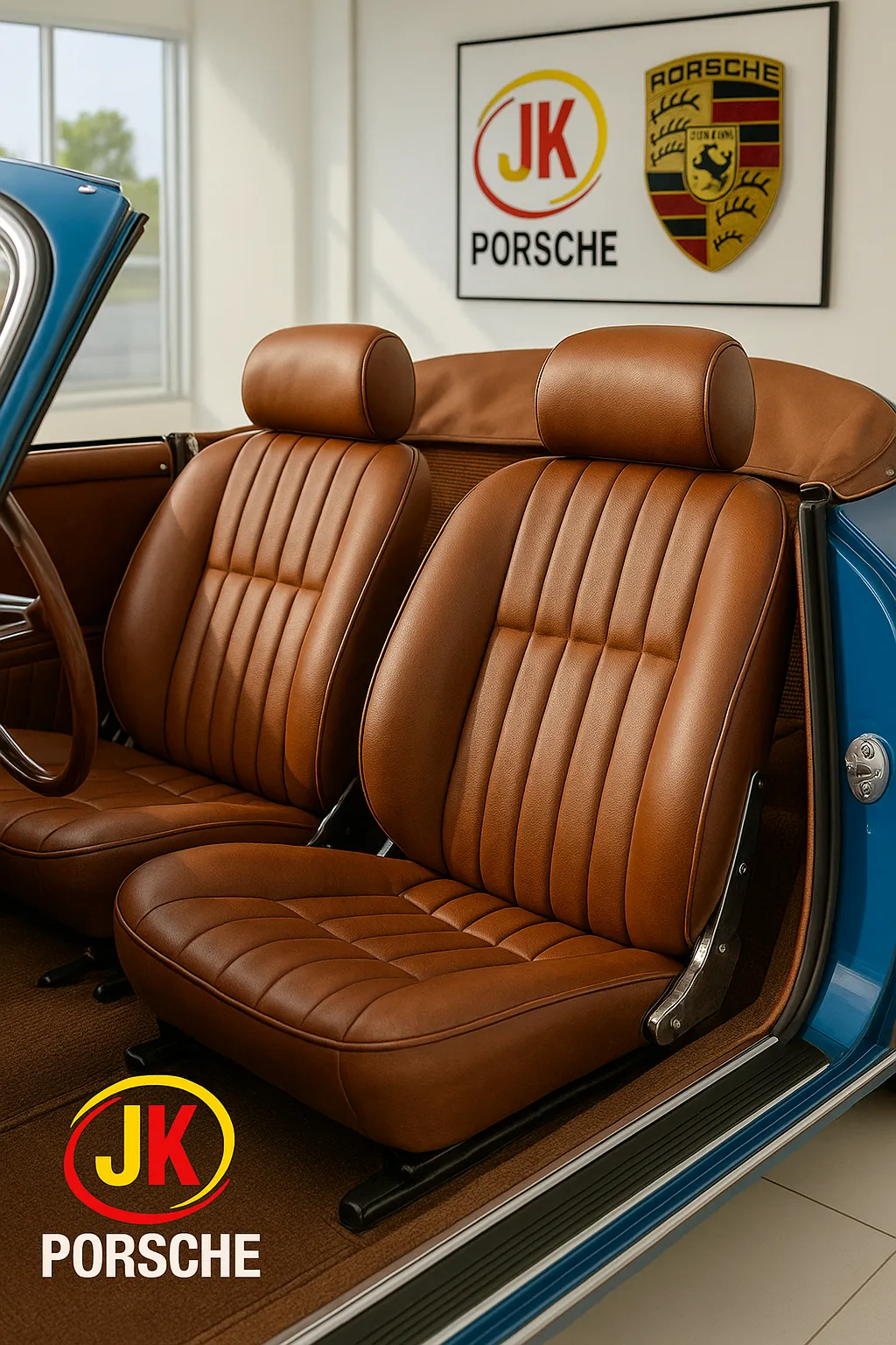 Visão interna adicional do Porsche 356 Carrera 1500 GS, reforçando o caráter esportivo.