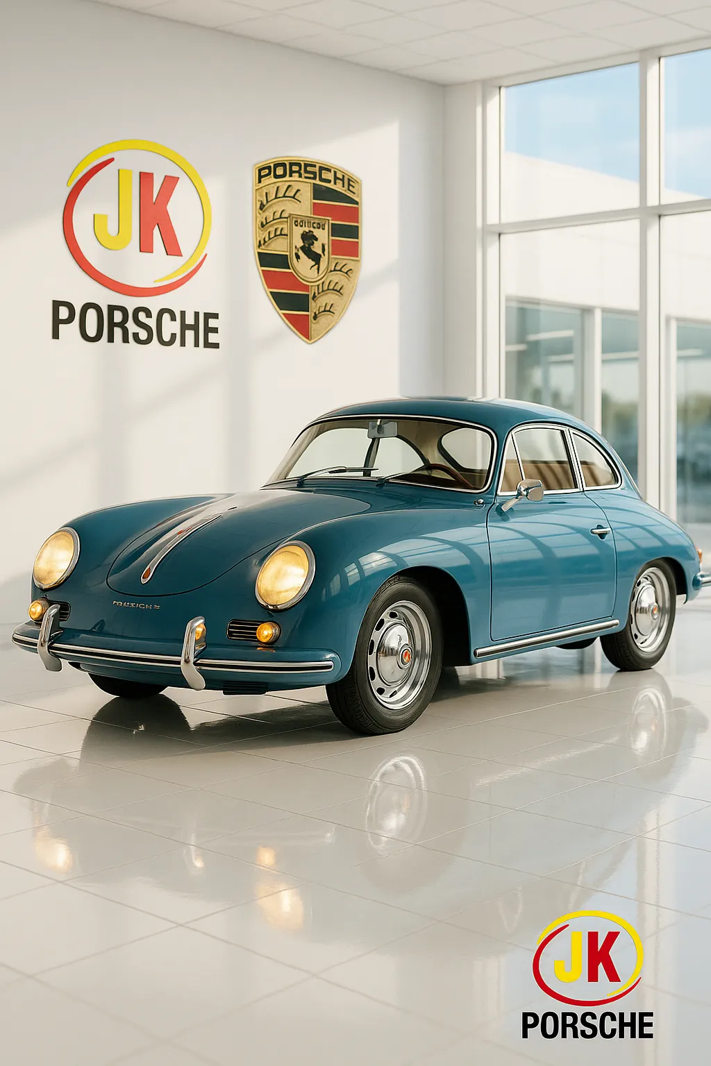 Detalhe do interior do Porsche 356 Carrera 1500 GS, com alavanca de câmbio.