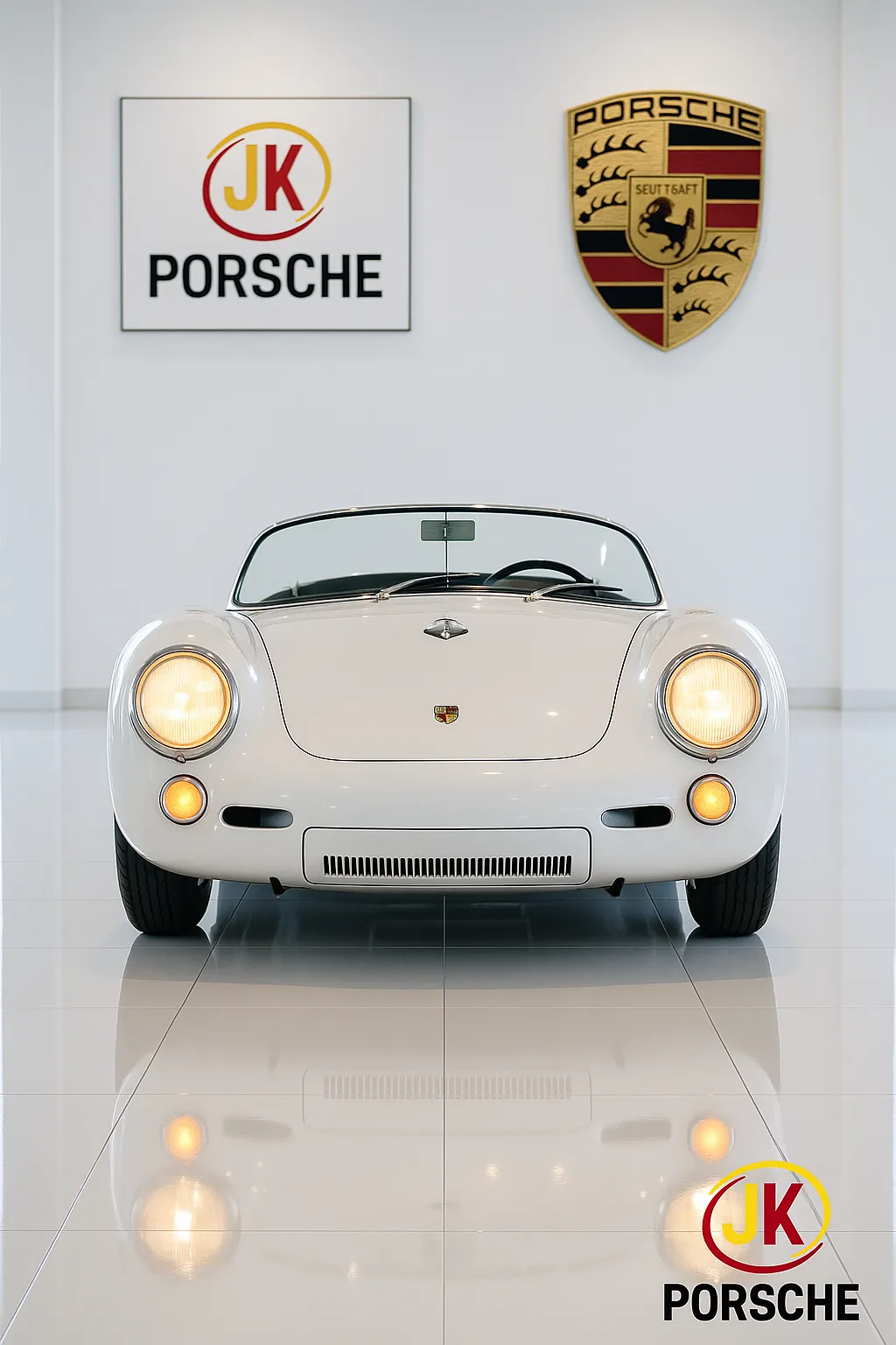 Porsche 550 Spyder exposto em ambiente de concessionária