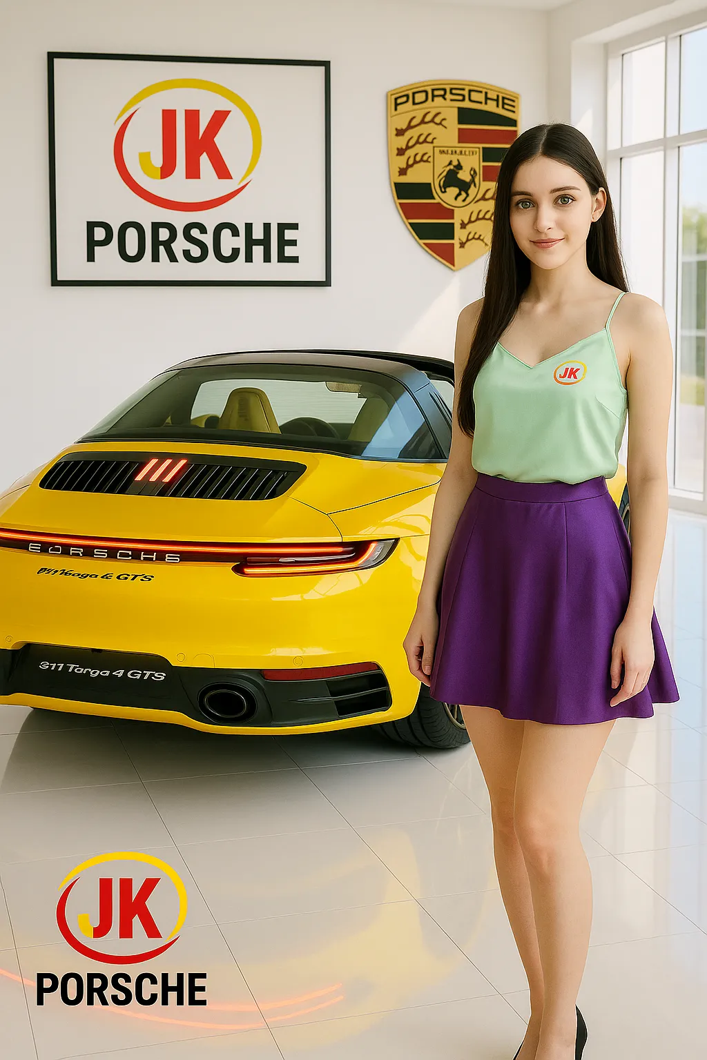 Porsche 911 Targa estacionado em showroom iluminado