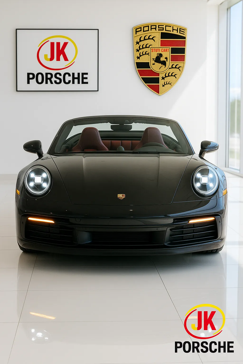 Traseira do Porsche 911 Cabriolet Carrera T 2025 com lanternas acesas