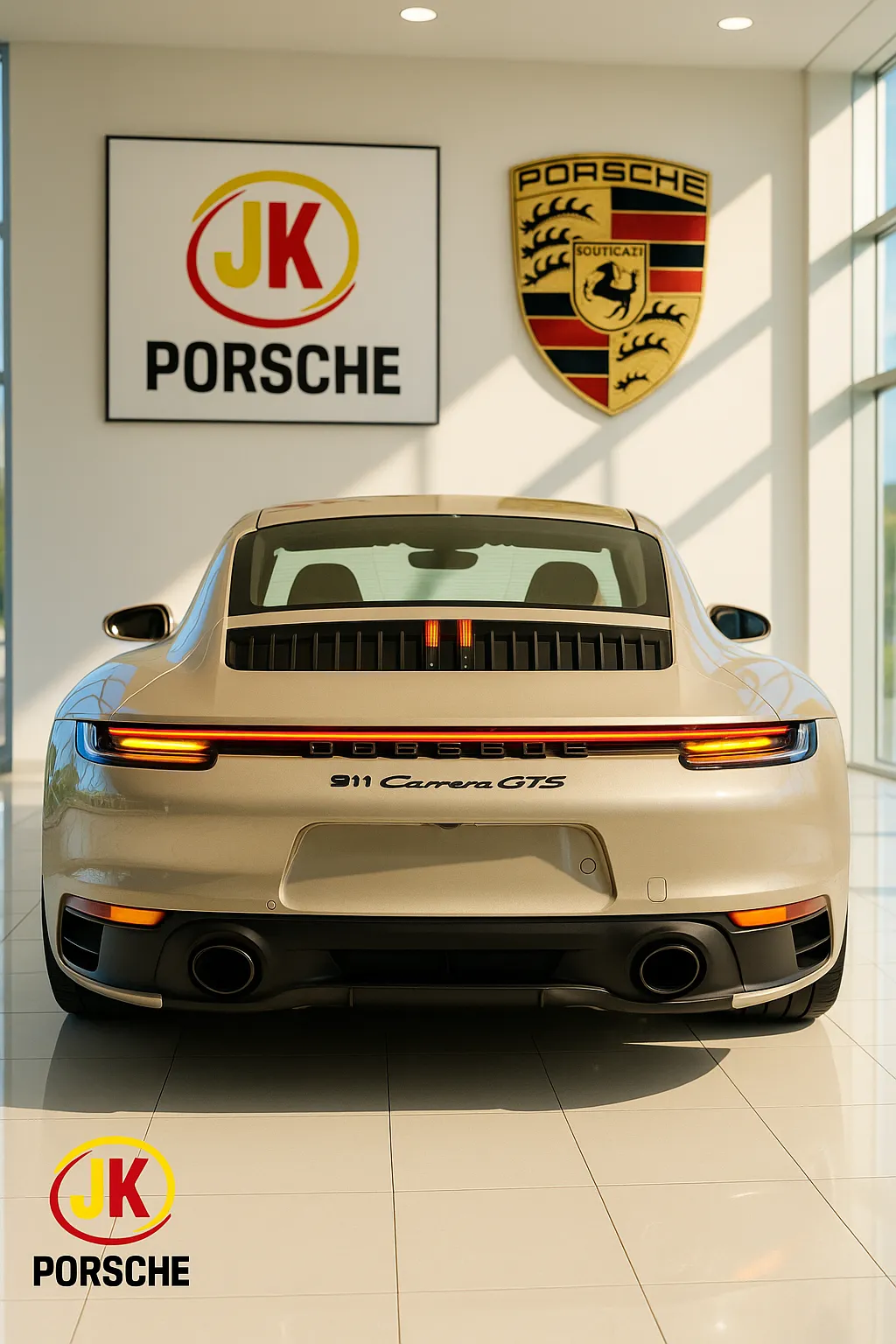 Porsche 911 Carrera GTS 3.0 2024 visto de frente em ambiente iluminado