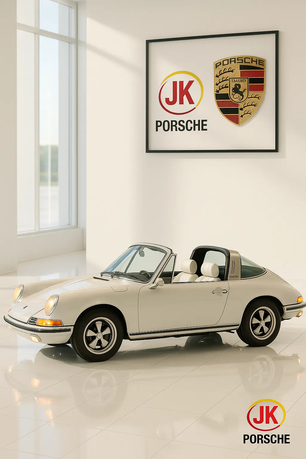 Porsche 911 E Targa 1969 em vista traseira, escapamento duplo e lanternas clássicas
