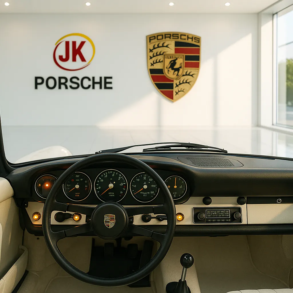 Porsche 911 E Targa 1969 estacionado, visão lateral completa