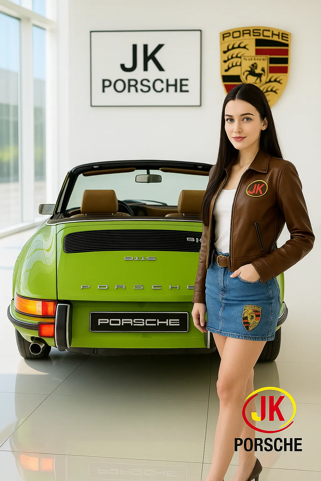 Vista dinâmica do Porsche 911 S Targa 2.2 em ambiente de showroom