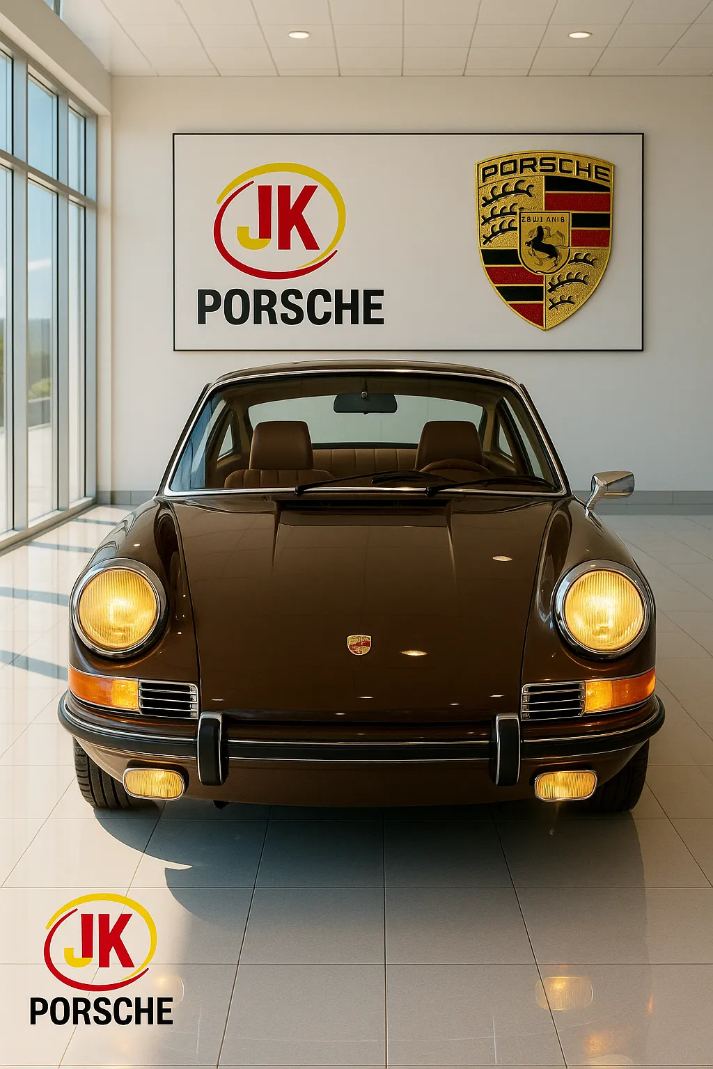 Porsche 911 T 2.2 em ambiente de concessionária extremamente iluminada