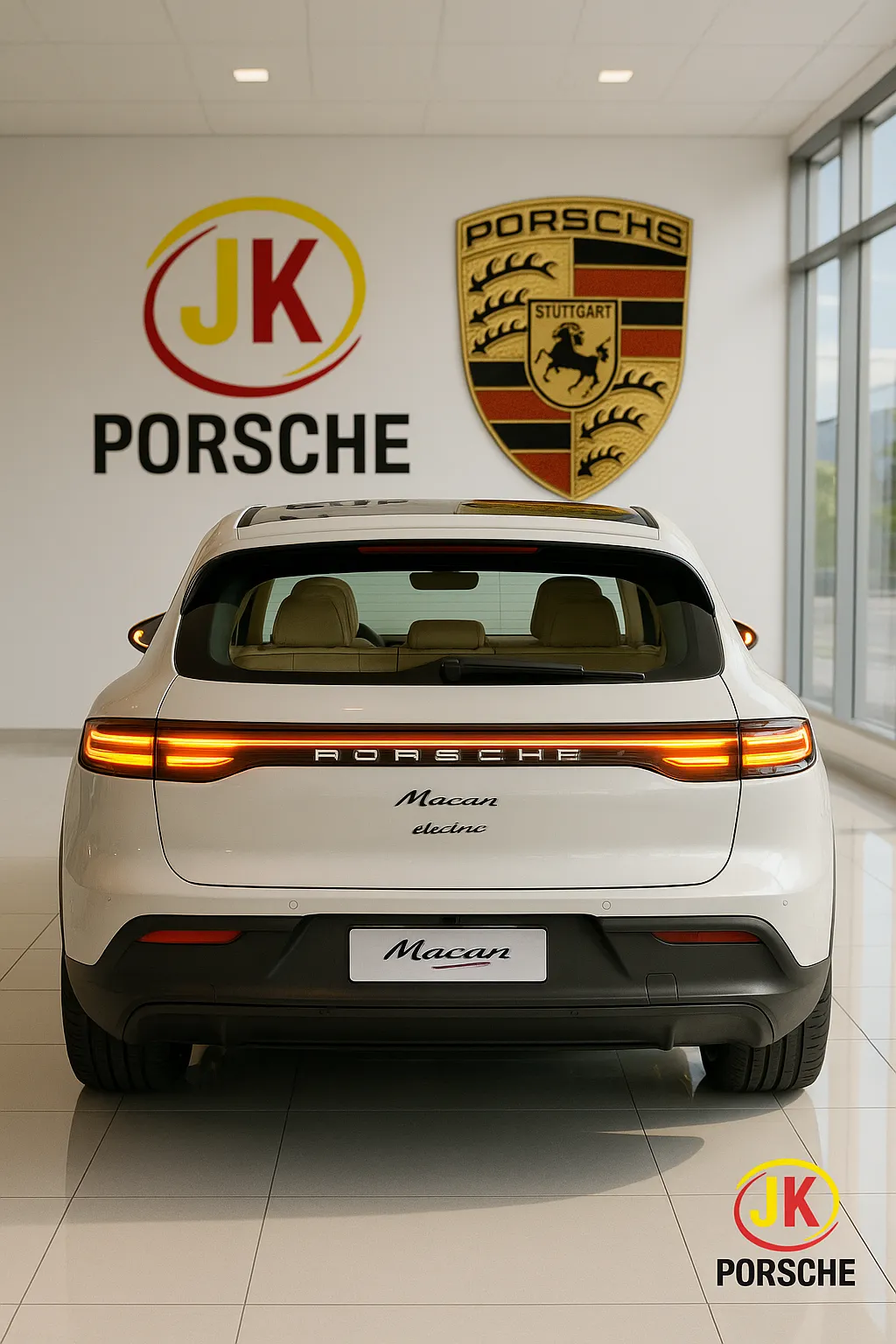 Traseira do Porsche Macan Electric RWD 2026 com linha de LEDs