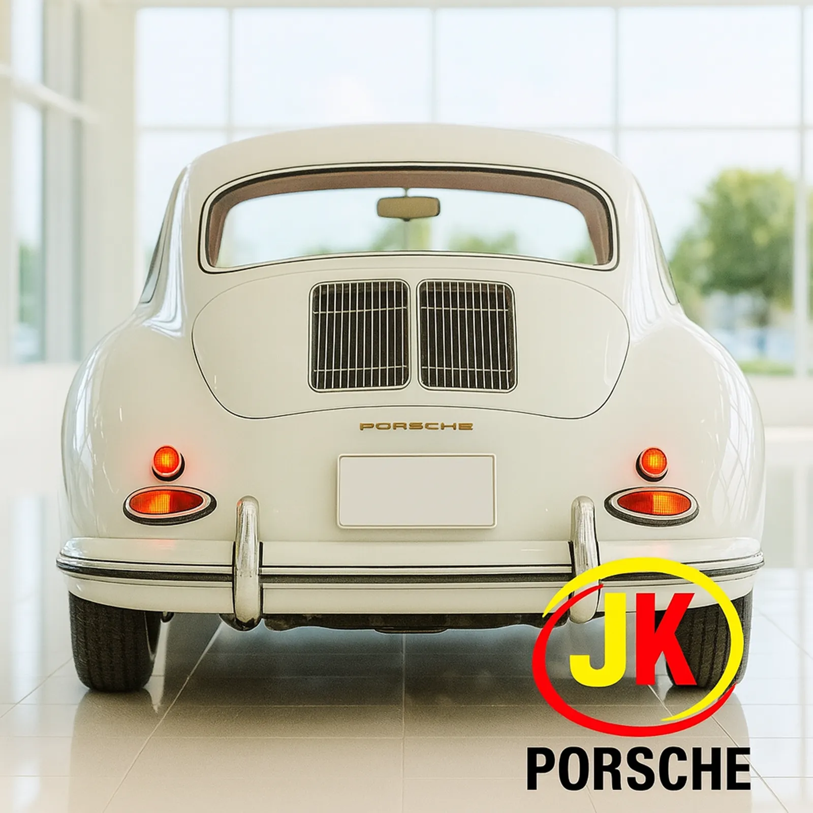 Detalhe do Porsche 356 Coupé 1300 Type 506/1 1954, evidenciando rodas, para-lamas e acabamento de época