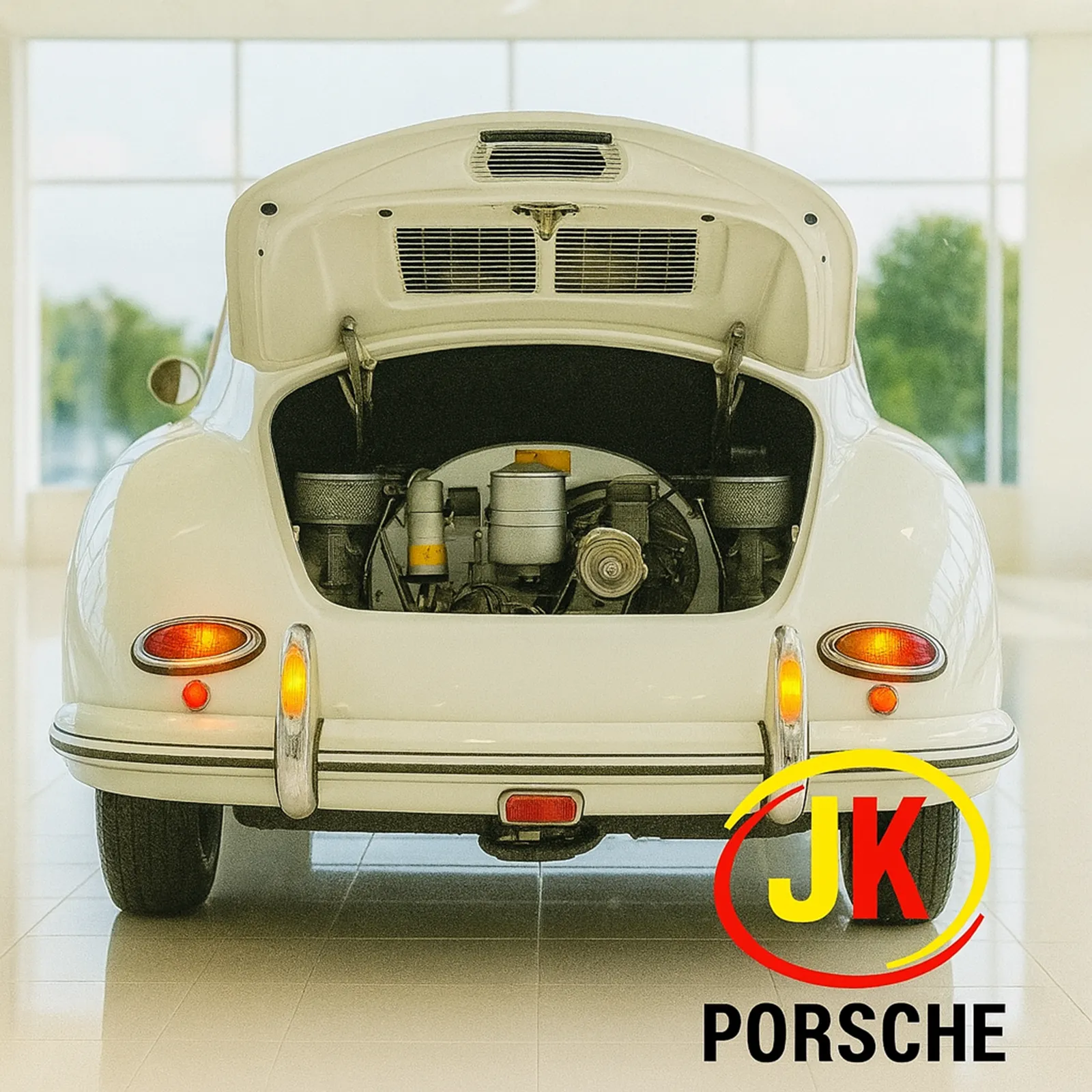 Vista lateral do Porsche 356 Coupé 1300 destacando simplicidade mecânica