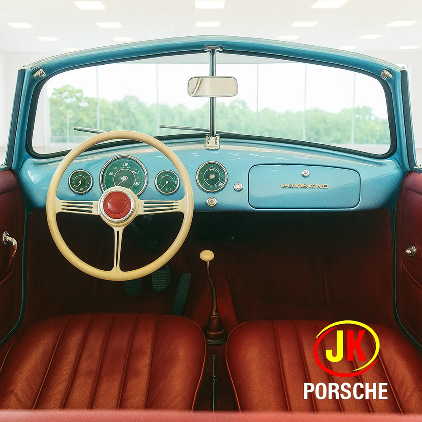 Vista traseira do Porsche 356/2 Cabriolet 1948 com tampa do motor aberta