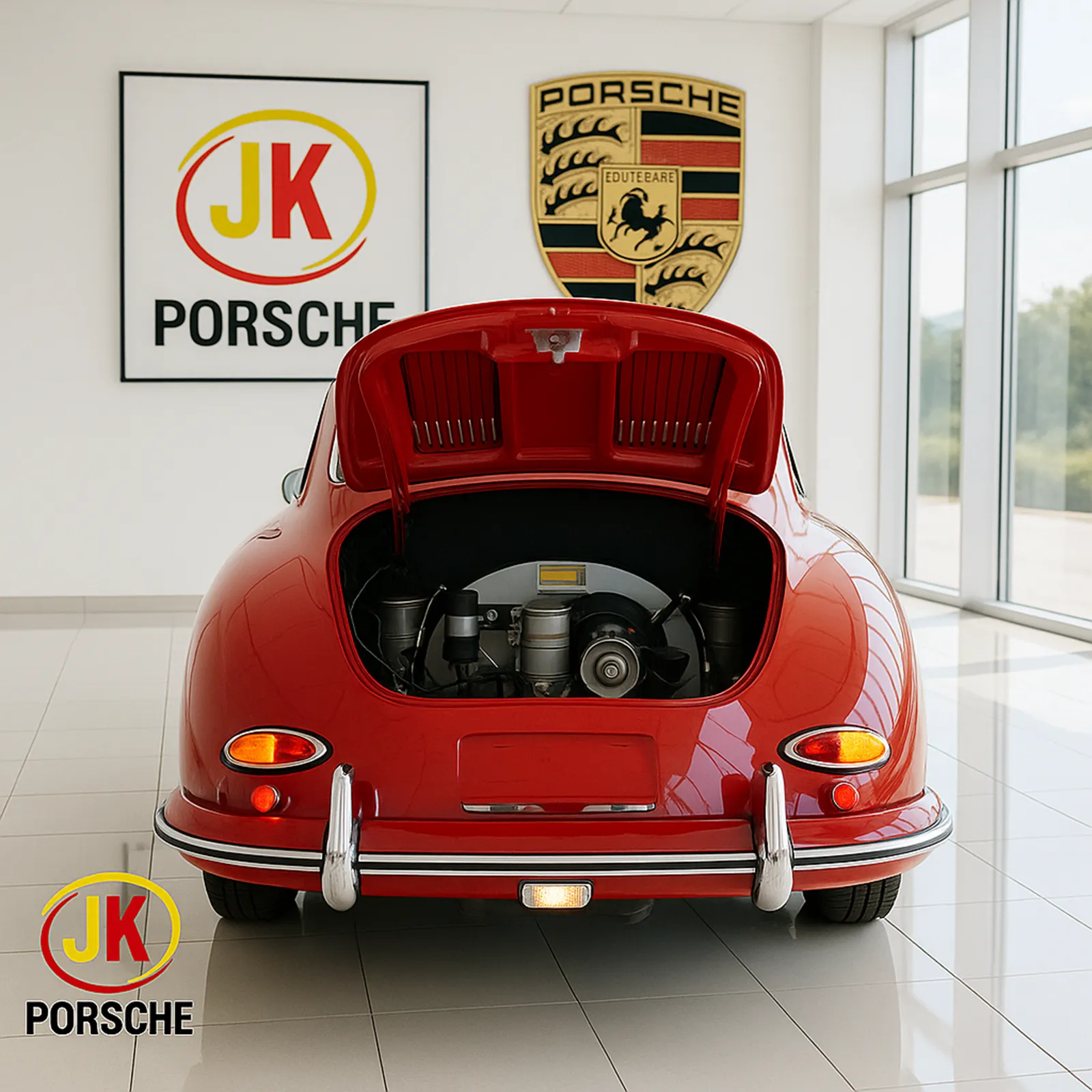 Motor Porsche 356 A 1300 com foco em mangueiras e periféricos de admissão