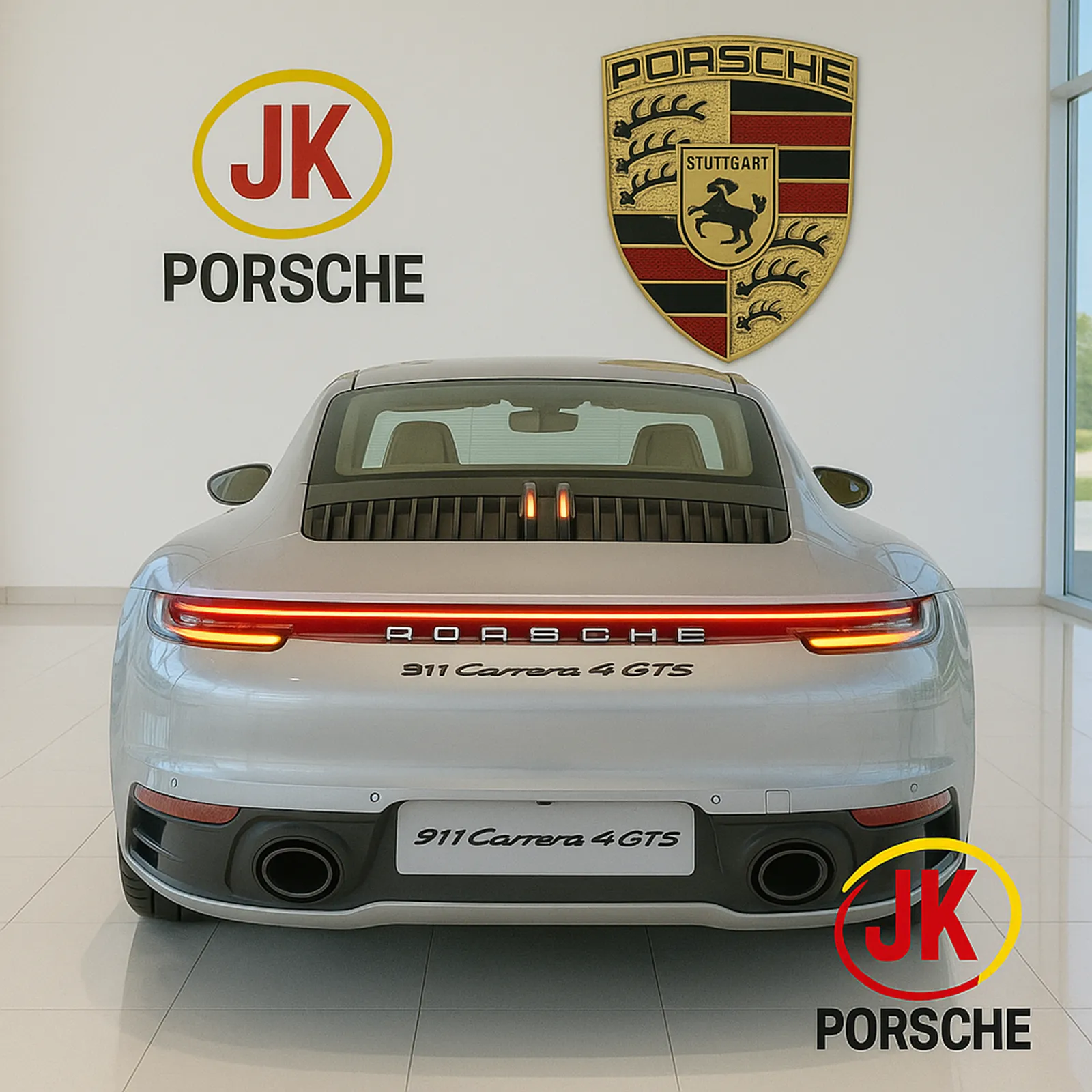 Traseira do Porsche 911 Carrera 4 GTS 3.0 2024 com lanternas acesas