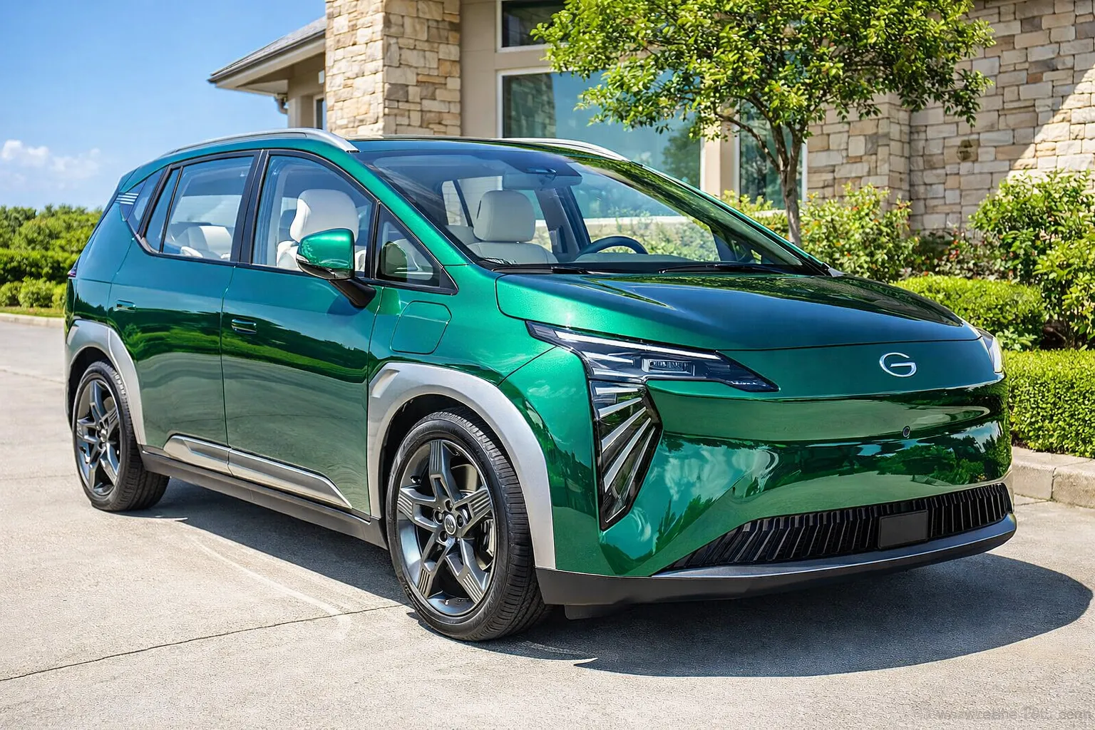 Minivan elétrica GAC Aion Y em vista lateral