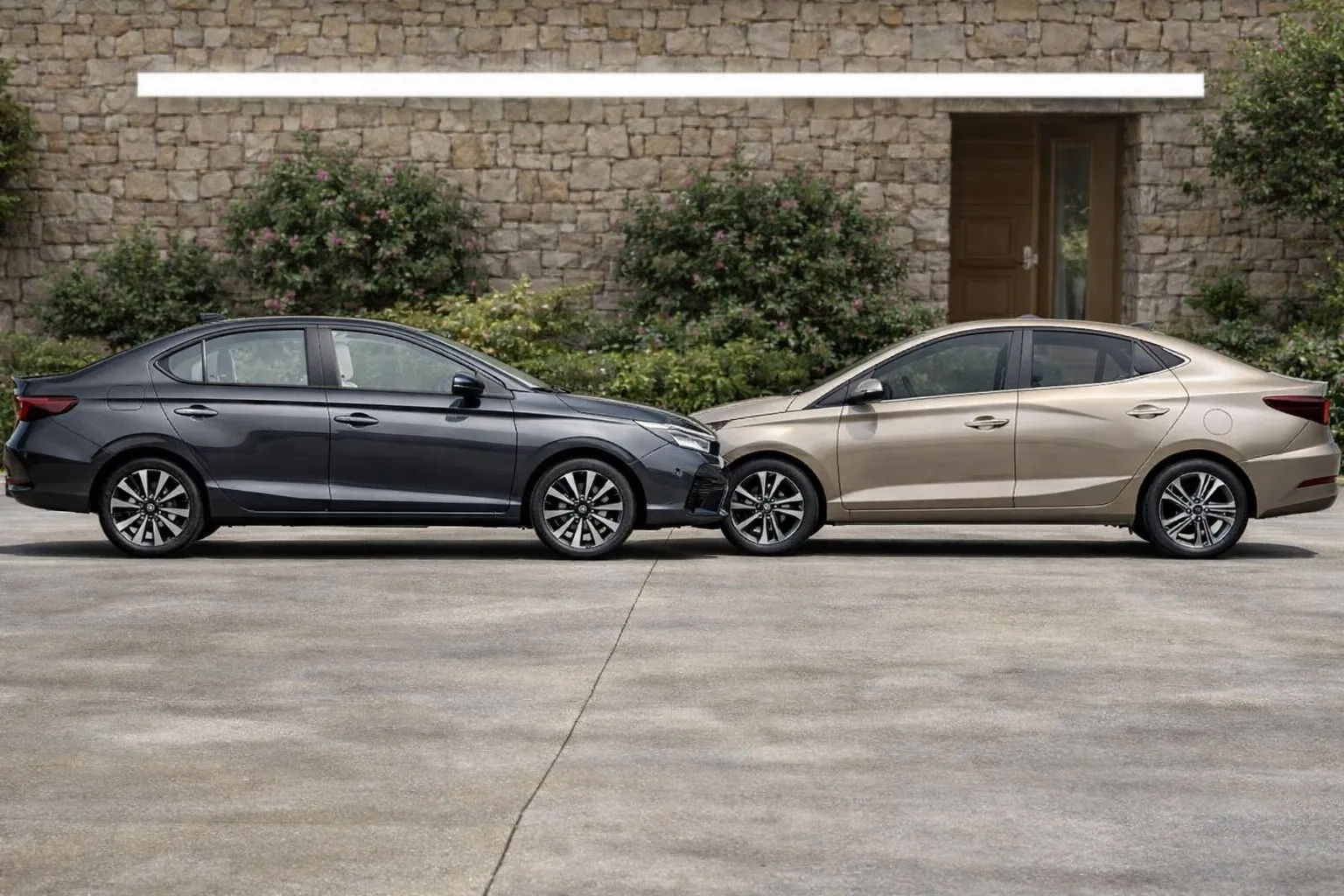 Honda City e Hyundai HB20S em frente a uma casa