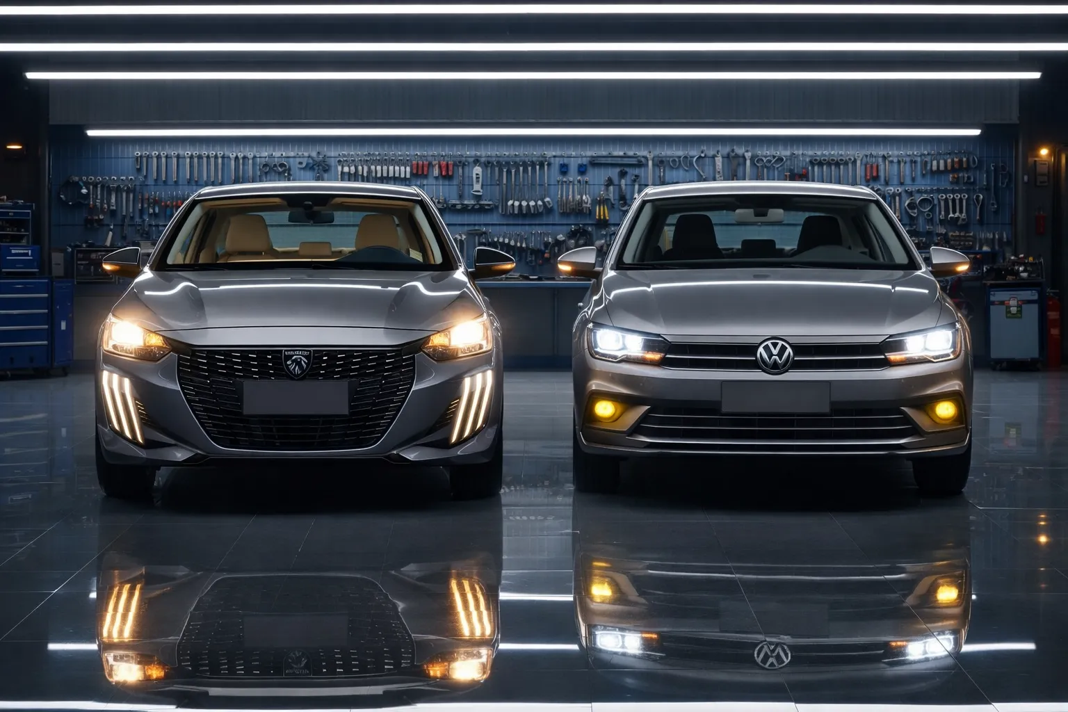 Carros lado a lado na oficina