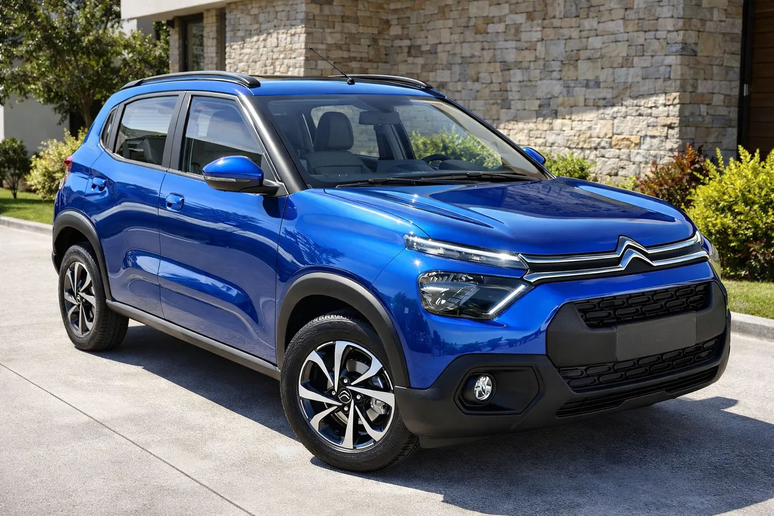 Citroën C3 em frente a casa moderna