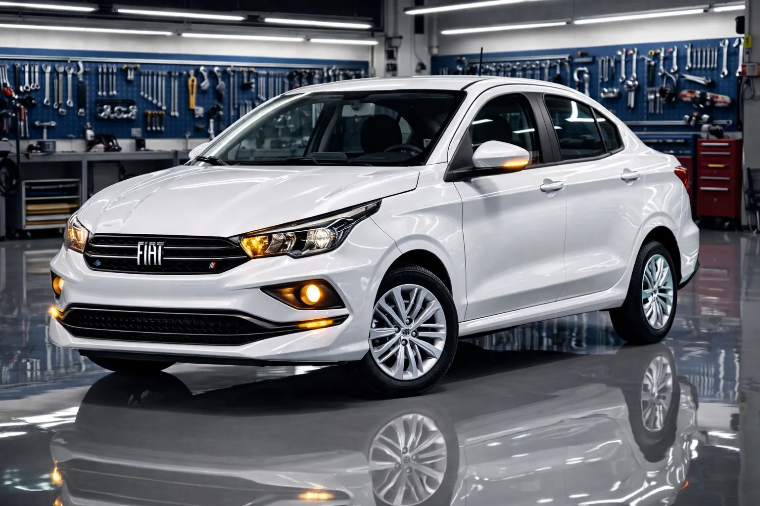 Fiat Cronos em oficina iluminada 2