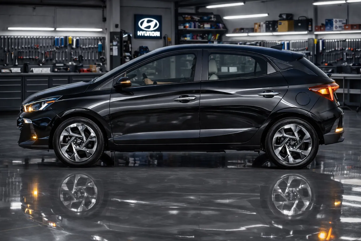 HB20 Turbo em oficina ao amanhecer