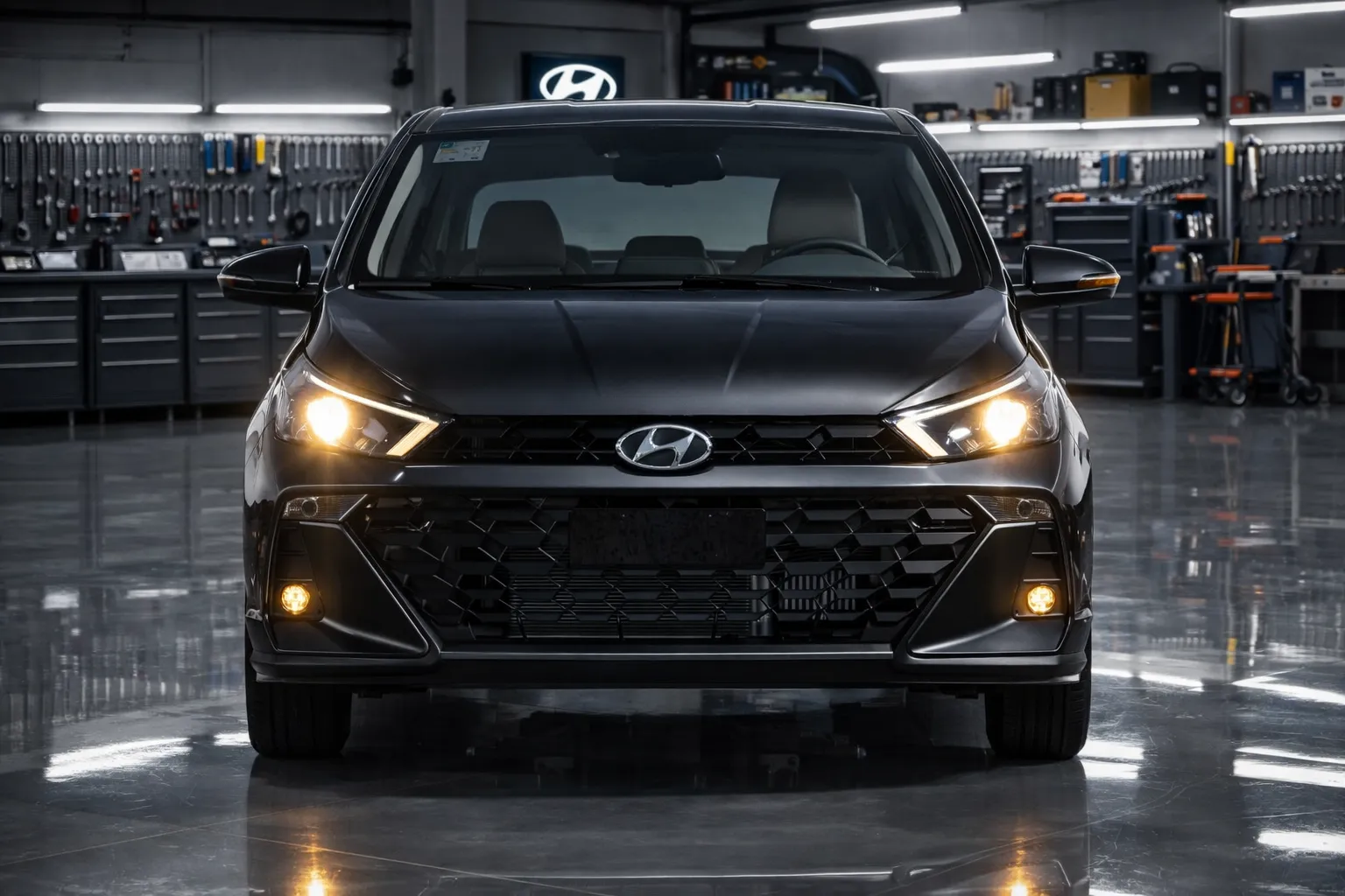 HB20 Turbo na oficina iluminada