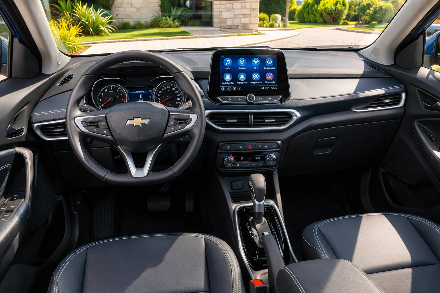 Interior moderno de Chevrolet sob luz solar