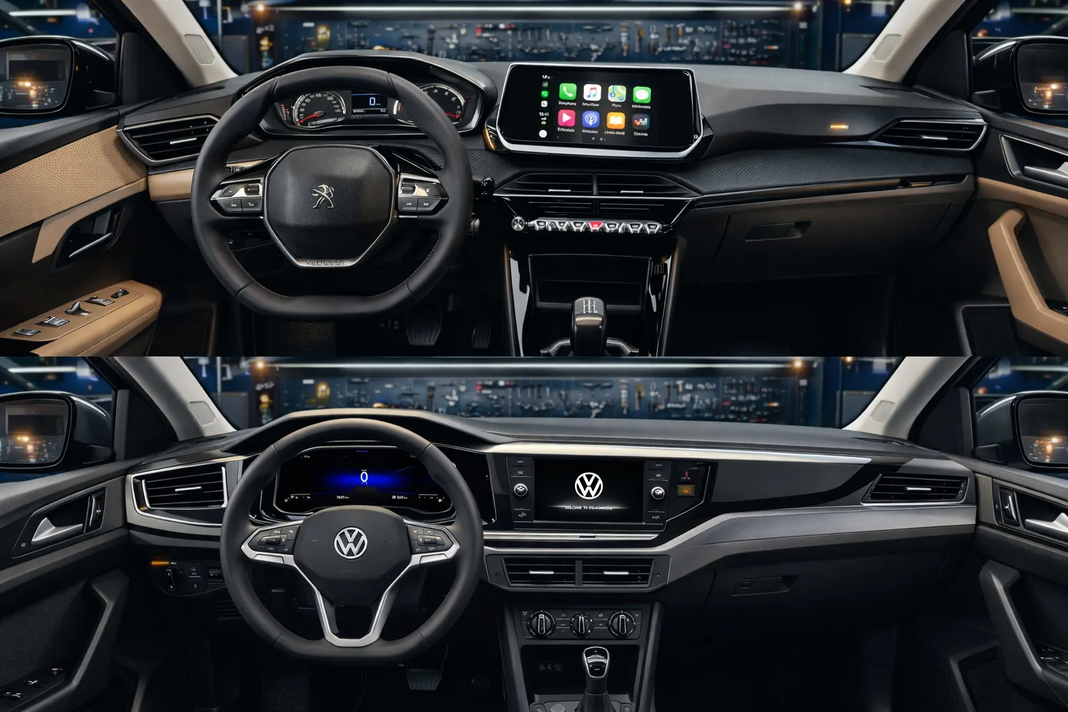 Interiores de carros em oficina