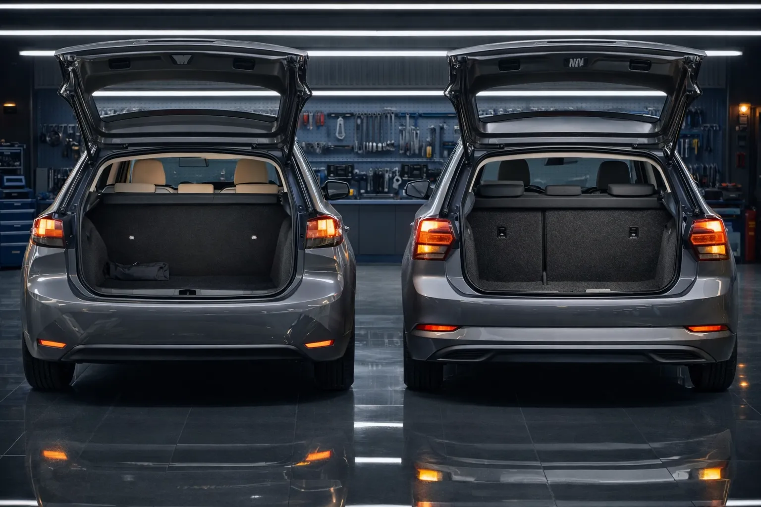 Maleteros visíveis em oficina iluminada