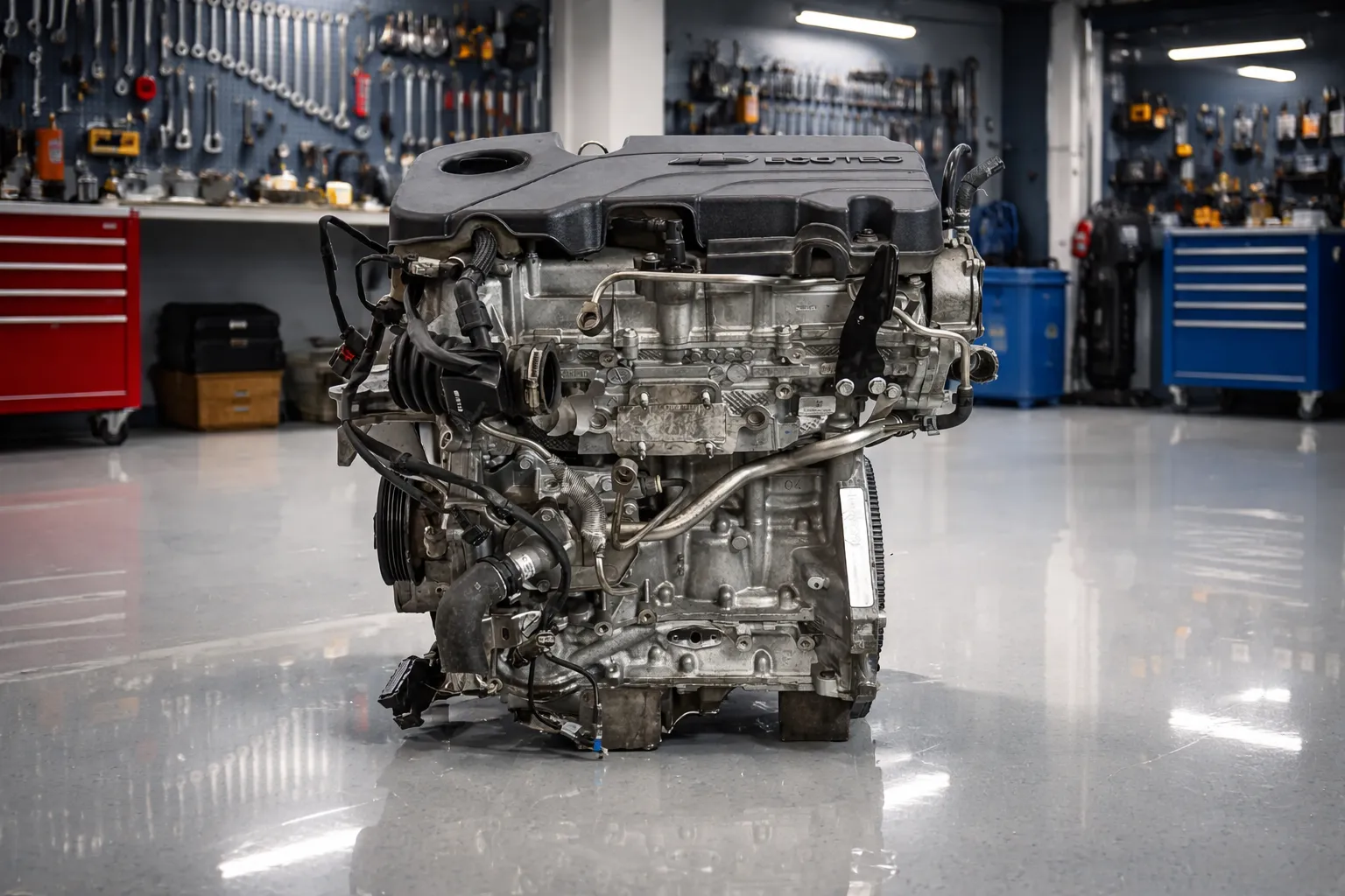 Motor Chevrolet Ecotec em oficina