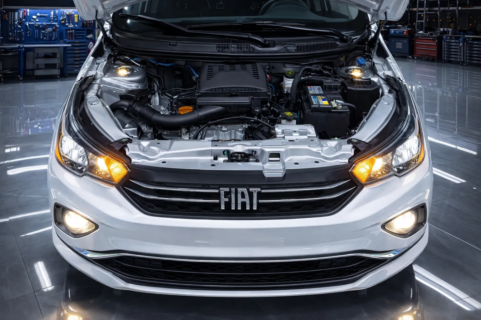 Motor do Fiat Cronos 2023 em oficina