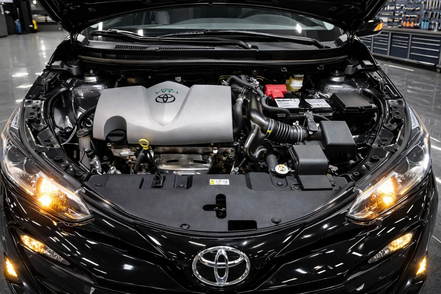 Motor do Toyota Yaris 2023 em oficina