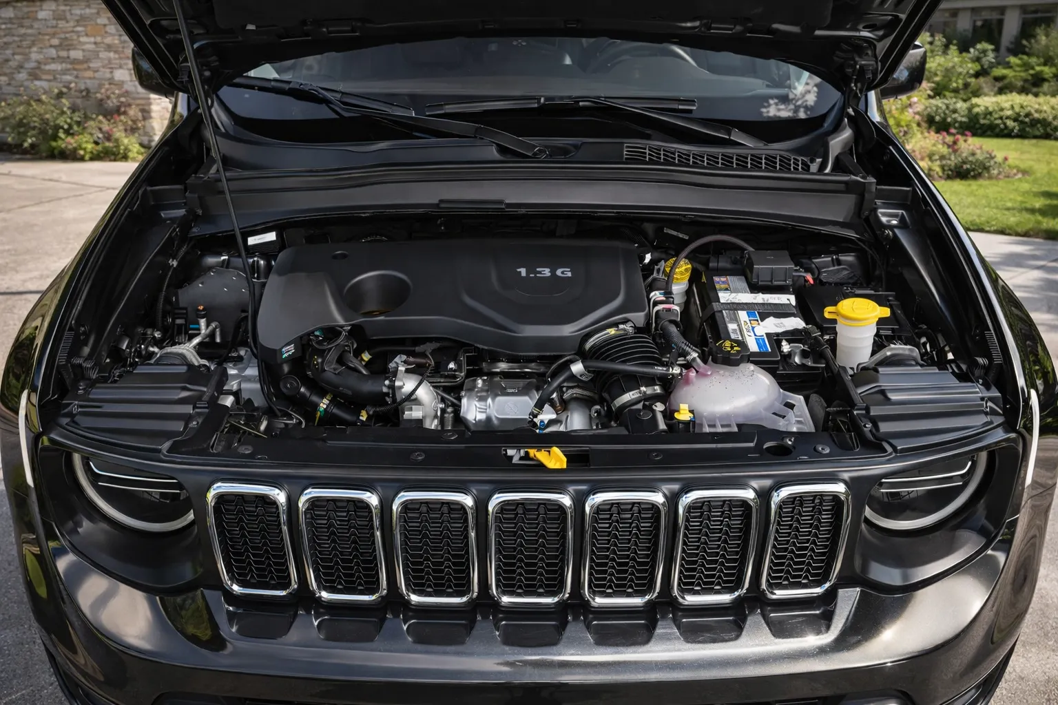 Motor do Jeep Renegade na luz solar