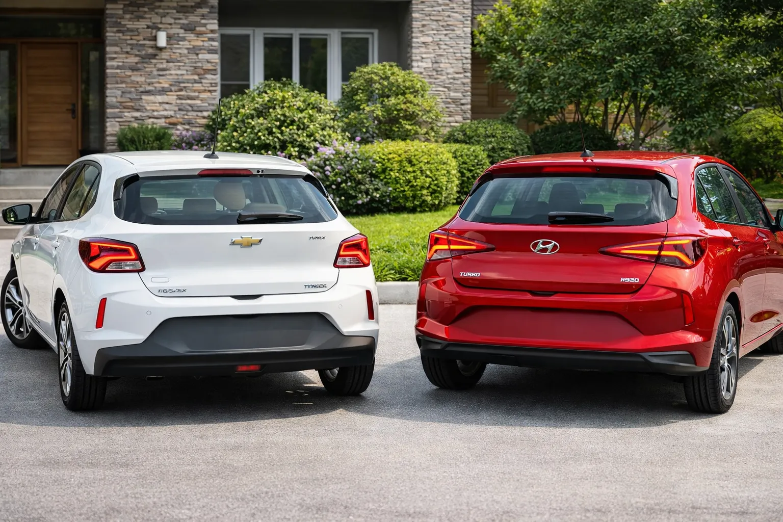 Onix e HB20 em frente a uma casa