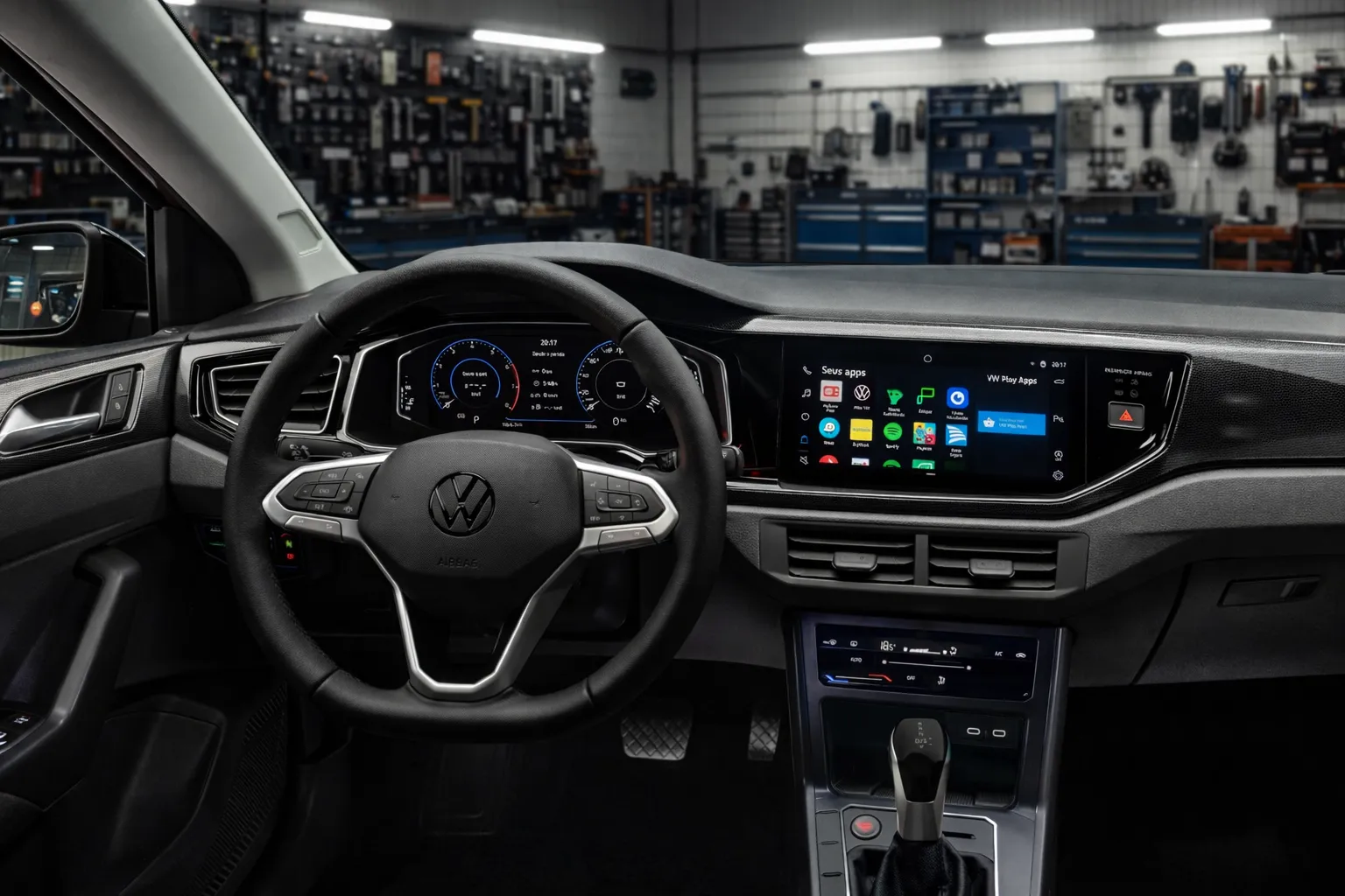 Painel interior do Volkswagen Polo na oficina