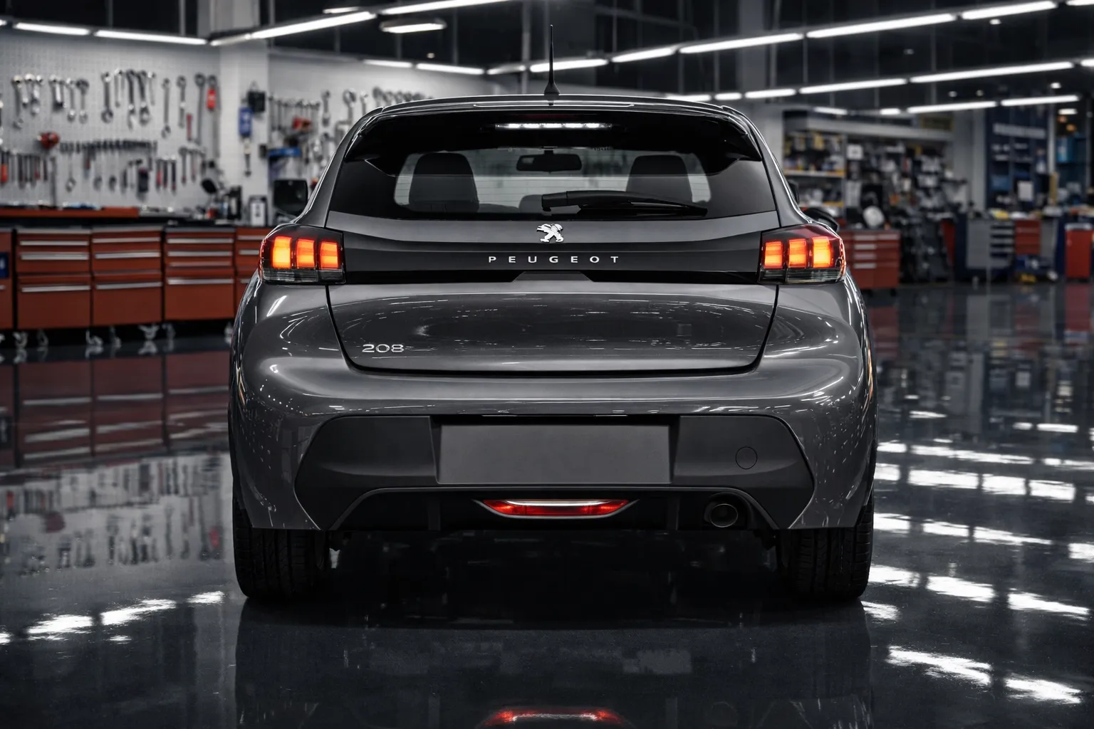 Peugeot 208 em oficina iluminada