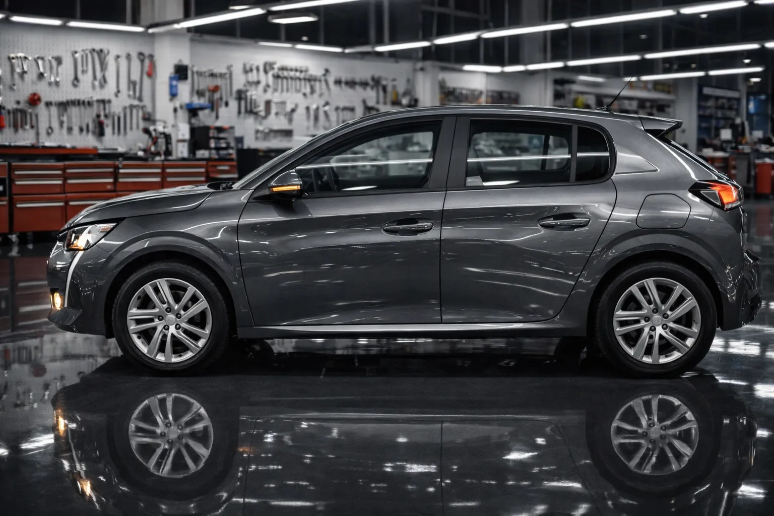 Peugeot 208 lateral em oficina