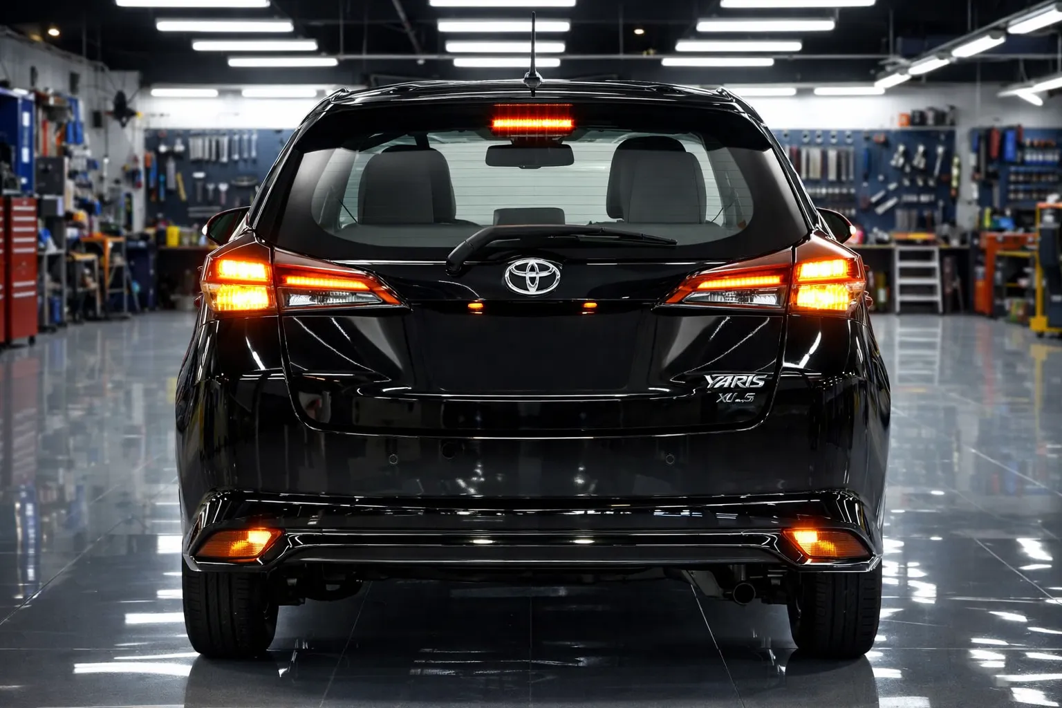 Toyota Yaris na oficina à noite