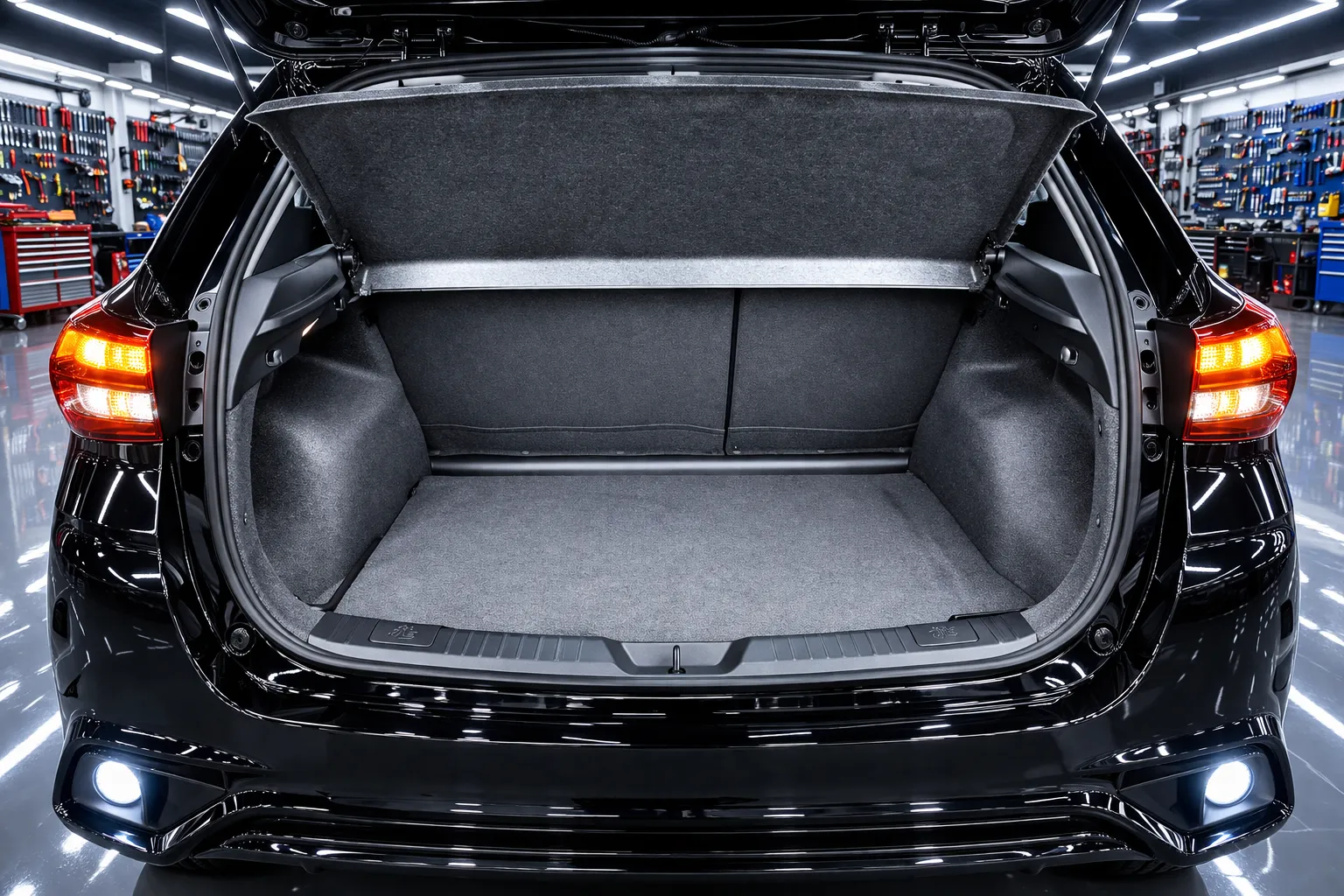 Traseira de hatchback em showroom