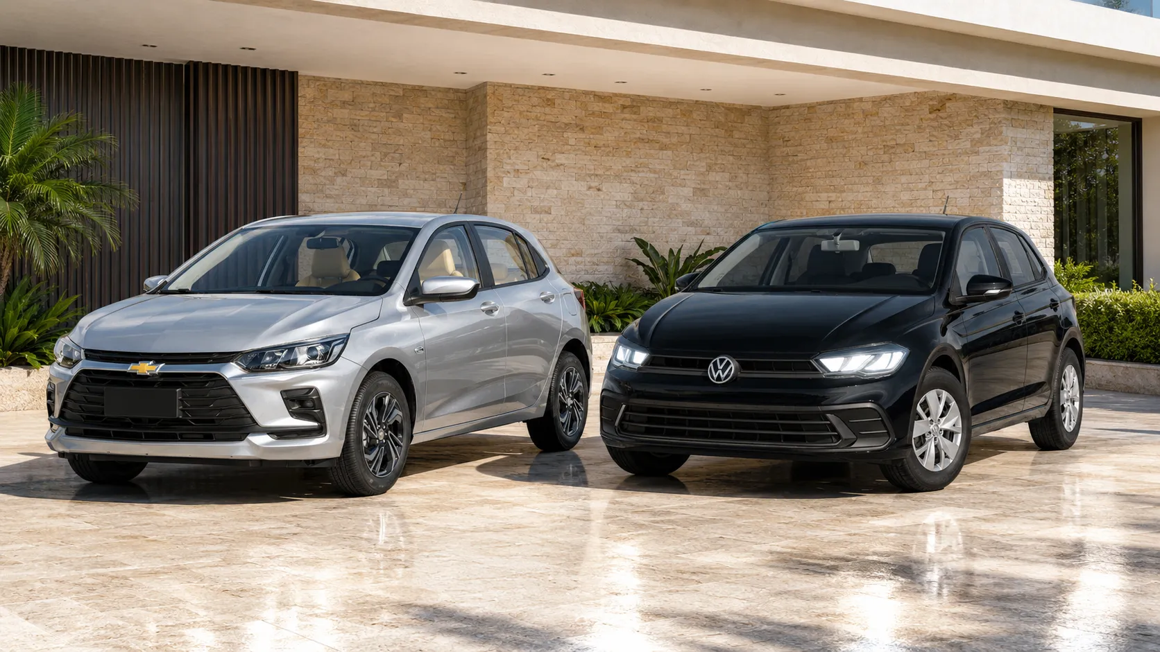 Comparativo de carros zero km: Chevrolet Onix 1.0 Turbo AT 2026 vs Volkswagen Polo Sense 1.0 TSI em preço, consumo e revenda